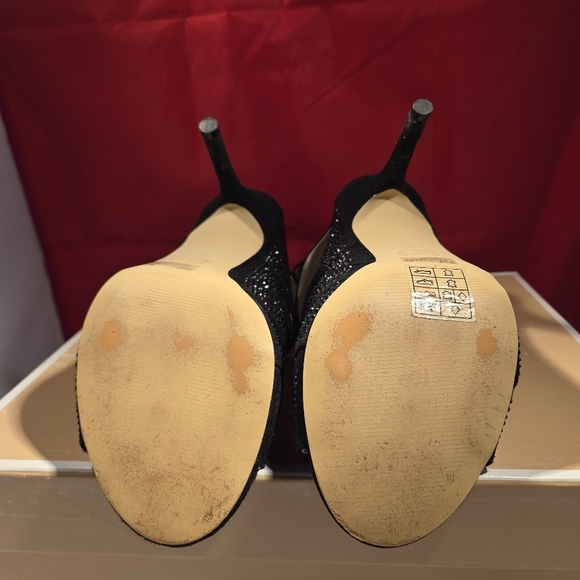 MICHAEL Michael Kors Woman's Mavis Open Toe Black Suede Heel Sandals w/ Crystals - Picture 9 of 13